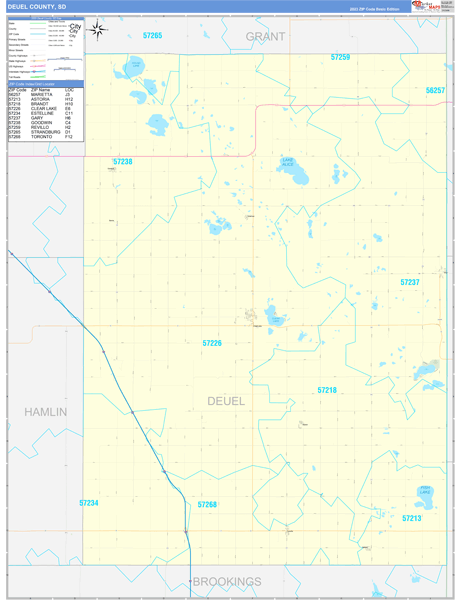 Deuel County, SD Wall Map Basic Style