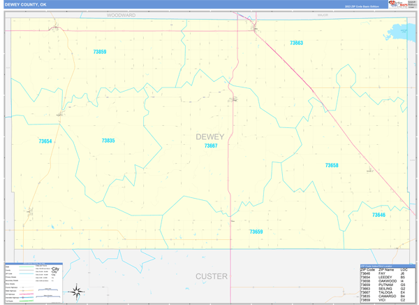 Dewey County, OK Wall Map Basic Style