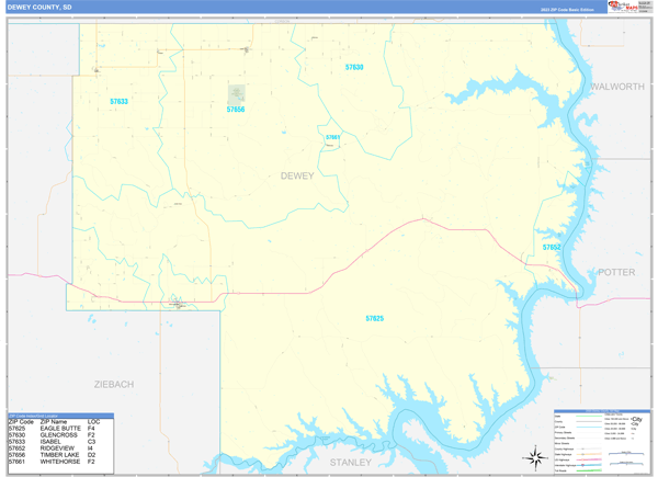 Dewey County, SD Wall Map Basic Style
