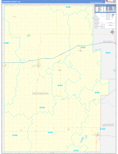 Dickinson County, KS Wall Map Basic Style