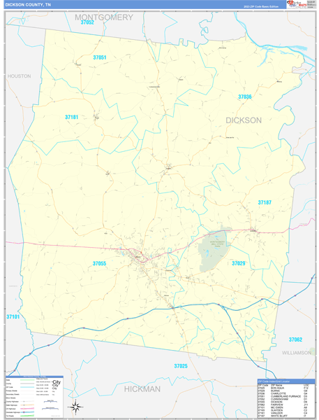 Dickson County, TN Wall Map Basic Style