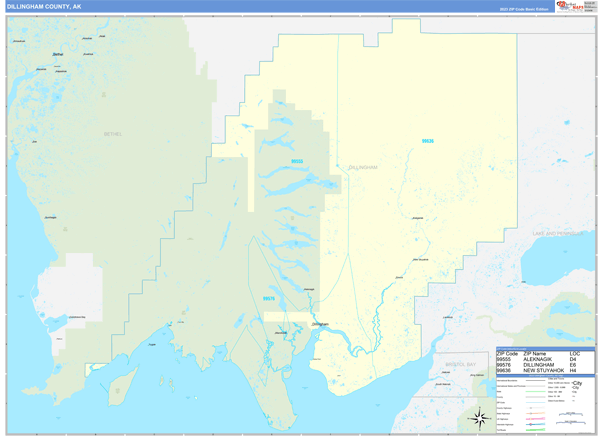 Dillingham Borough (County), AK Carrier Route Wall Map