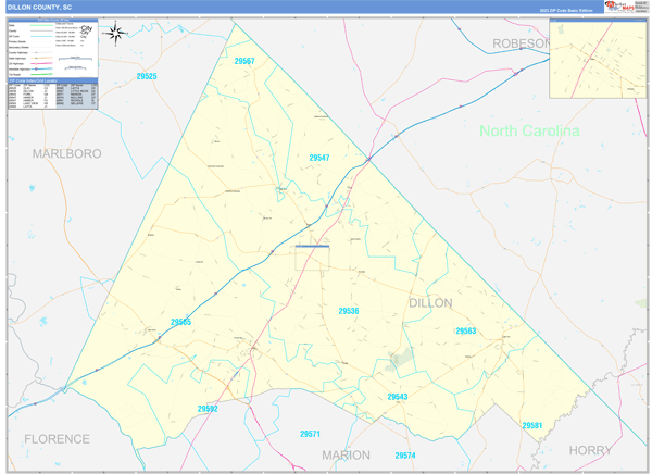 Dillon County, SC Zip Code Map