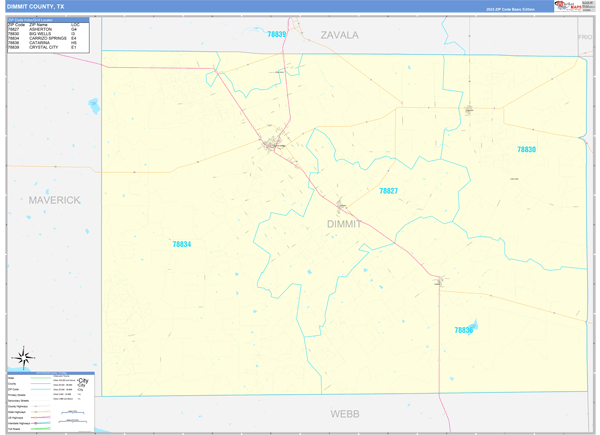 Dimmit County, TX Zip Code Wall Map
