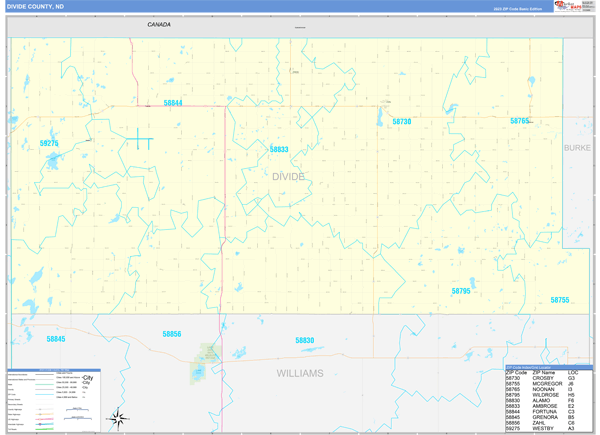 Divide County, ND Carrier Route Wall Map