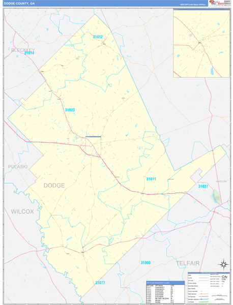 Dodge County, GA Wall Map Basic Style