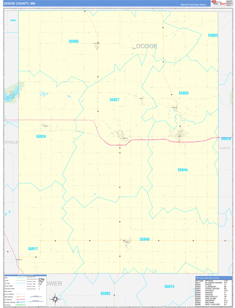 Dodge County, MN Zip Code Wall Map