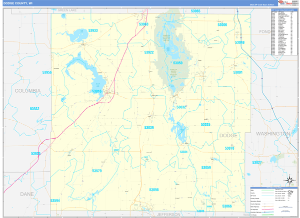Dodge County, WI Zip Code Map