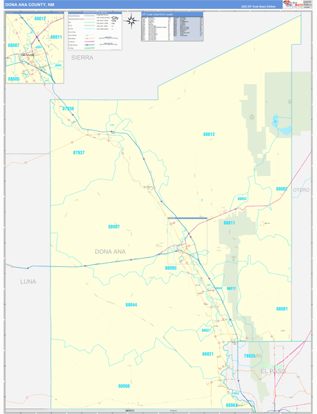 Dona Ana County, NM Zip Code Wall Map Basic Style by MarketMAPS - MapSales