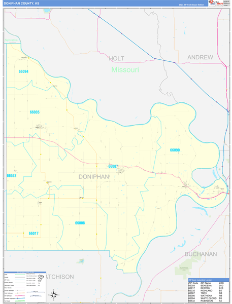 Doniphan County, KS Zip Code Wall Map