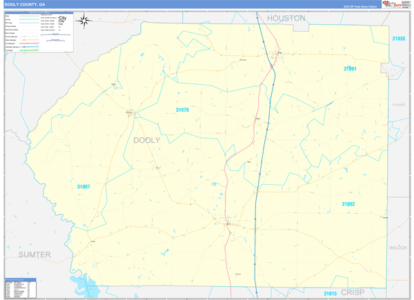 Dooly County Wall Map Basic Style