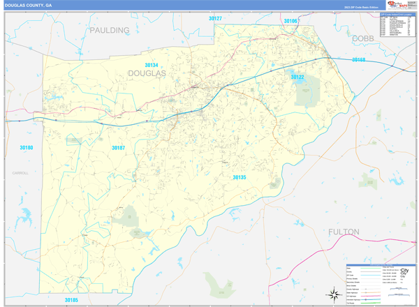 Douglas County, GA Zip Code Wall Map