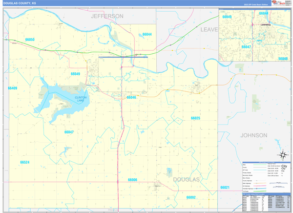 Douglas County, KS Zip Code Wall Map