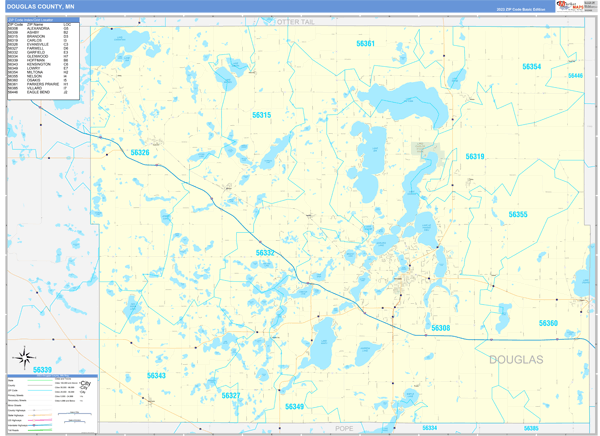 Douglas County, MN Zip Code Wall Map