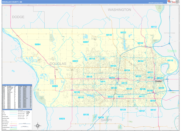 Douglas County, NE Zip Code Wall Map