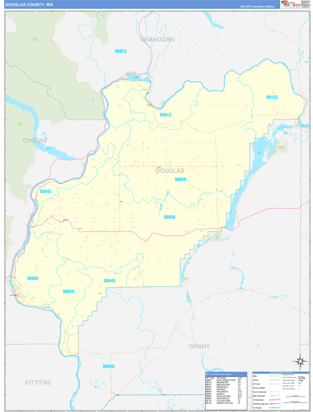 Douglas County, WA Wall Map Basic Style