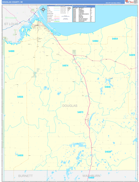 Douglas County, WI Wall Map Basic Style