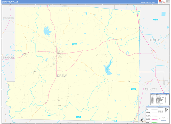 Drew County, AR Zip Code Map