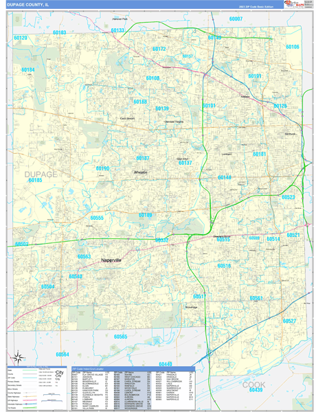 DuPage County, IL Wall Map Basic Style