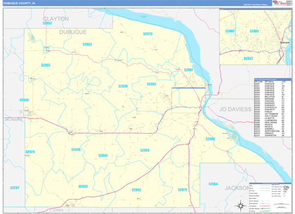 Dubuque County, IA Zip Code Wall Map