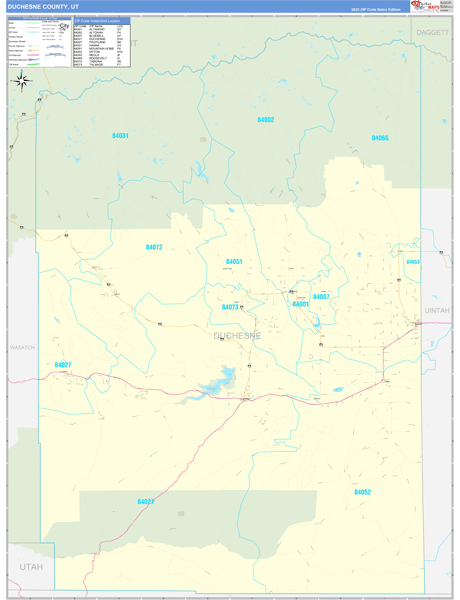 Duchesne County, UT Zip Code Wall Map
