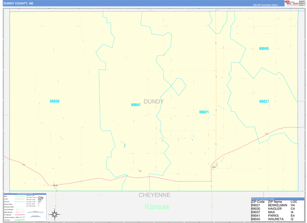Dundy County, NE Wall Map Basic Style