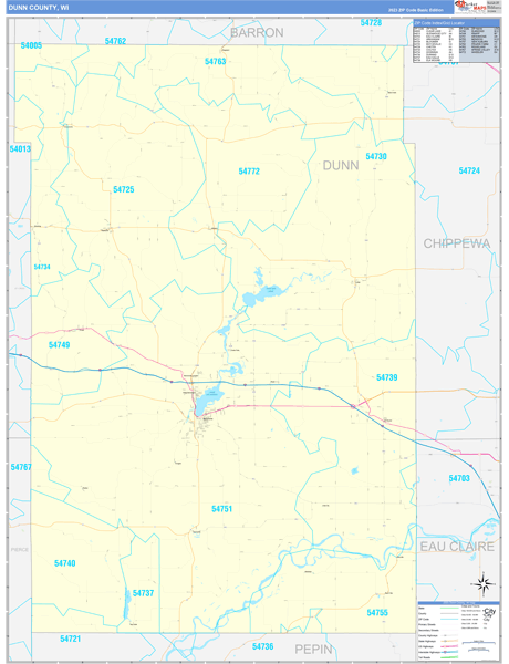Dunn County, WI Zip Code Wall Map