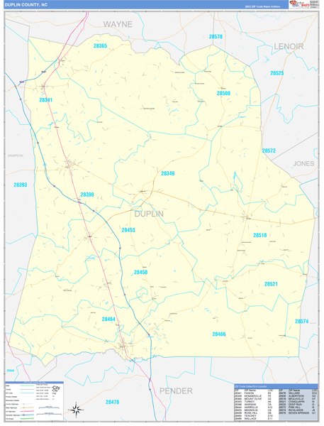 Duplin County, NC Carrier Route Wall Map