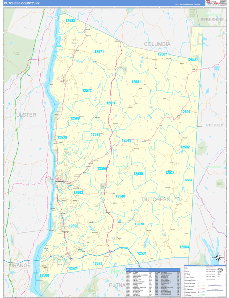 Dutchess County, NY Wall Map Basic Style