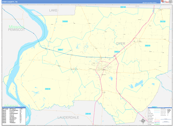 Dyer County, TN Zip Code Map