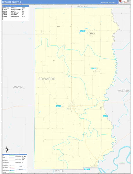 Edwards County, IL Zip Code Wall Map