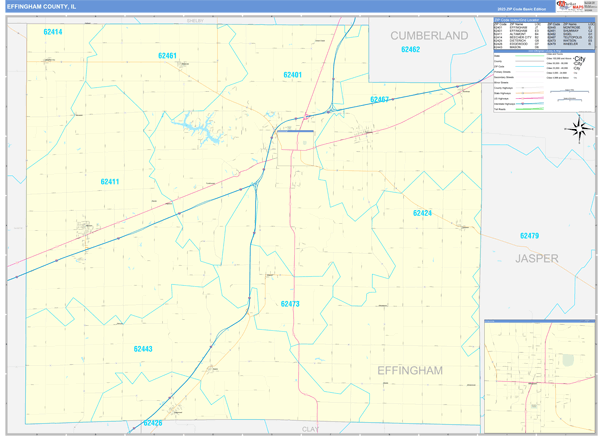 Effingham County, IL Zip Code Wall Map