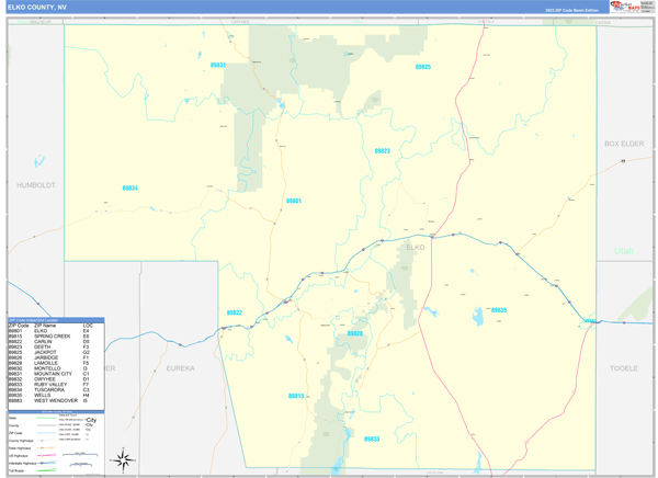 Elko County, NV Zip Code Wall Map