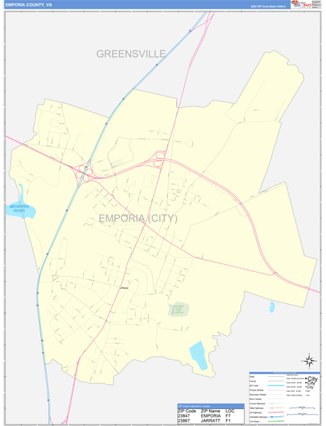 Emporia County, VA Zip Code Wall Map
