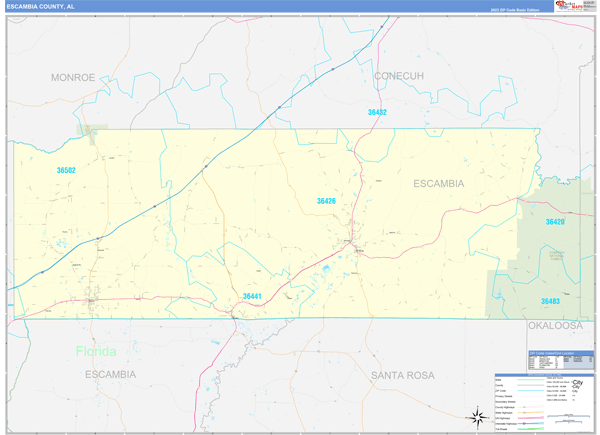 Escambia County, AL Zip Code Wall Map