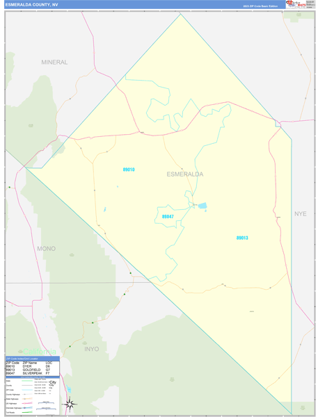 Esmeralda County, NV Carrier Route Wall Map