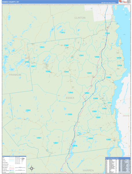Essex County, NY Wall Map Basic Style