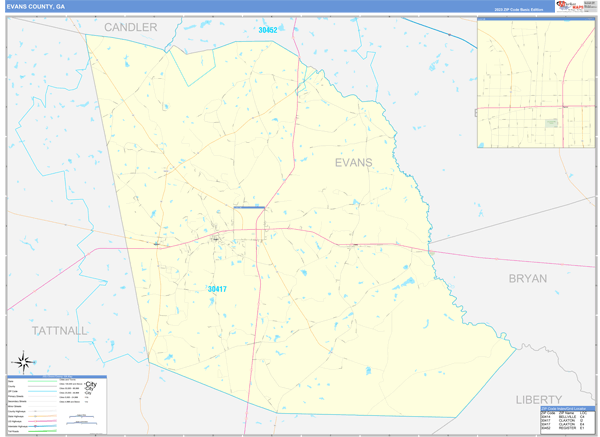 Evans County, GA Wall Map Basic Style