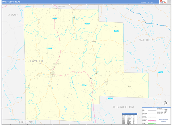 Fayette County, AL Zip Code Map