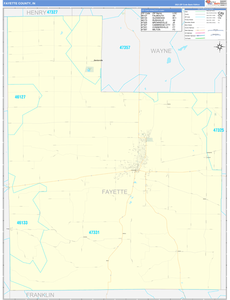 Fayette County, IN Zip Code Wall Map