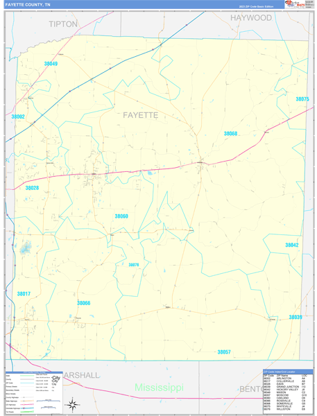 Fayette County Wall Map Basic Style