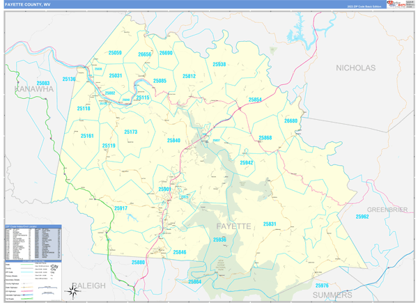 Fayette County, WV Zip Code Wall Map