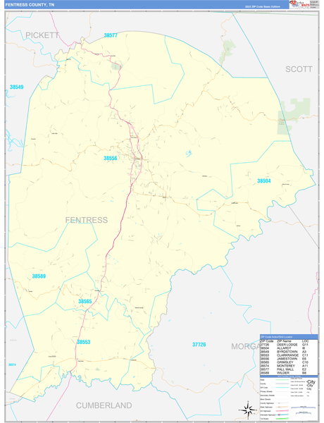 Fentress County, TN Wall Map Basic Style