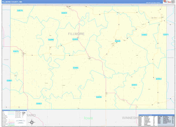 Fillmore County, MN Zip Code Wall Map