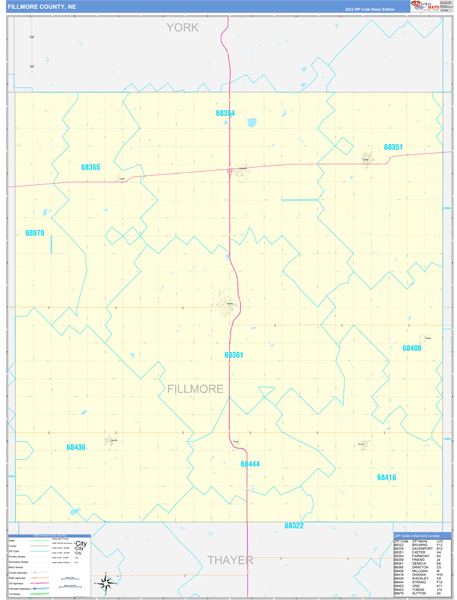 Fillmore County, NE Zip Code Wall Map