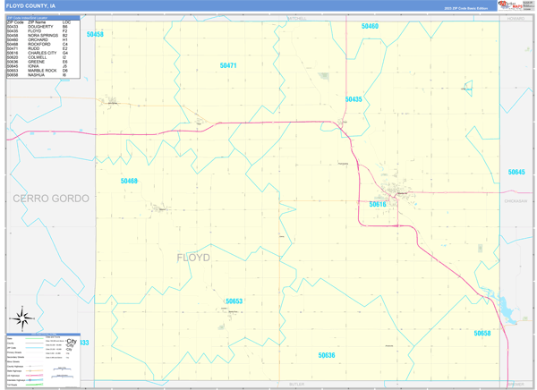 Floyd County, IA Zip Code Wall Map