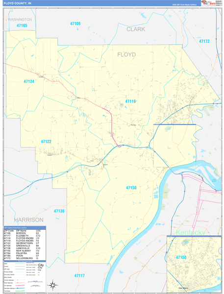 Floyd County, IN Wall Map Basic Style