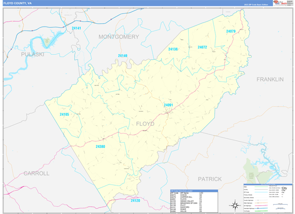 Floyd County, VA Wall Map Basic Style