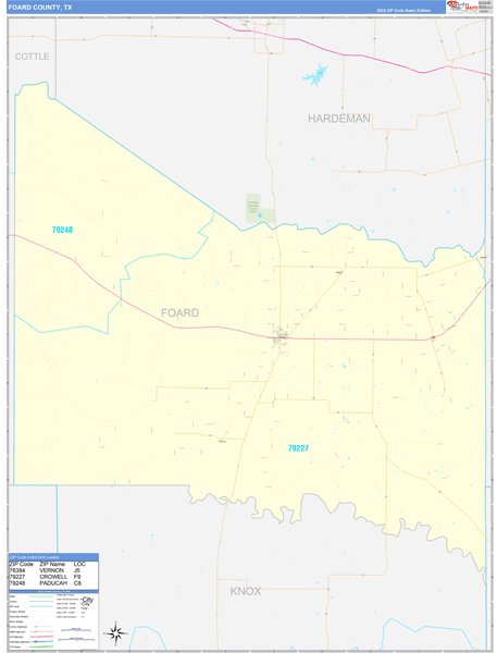 Foard County, TX Zip Code Wall Map