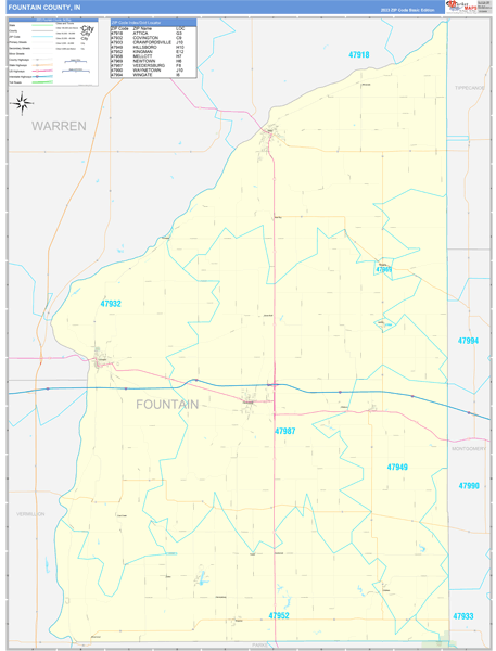 Fountain County, IN Zip Code Map